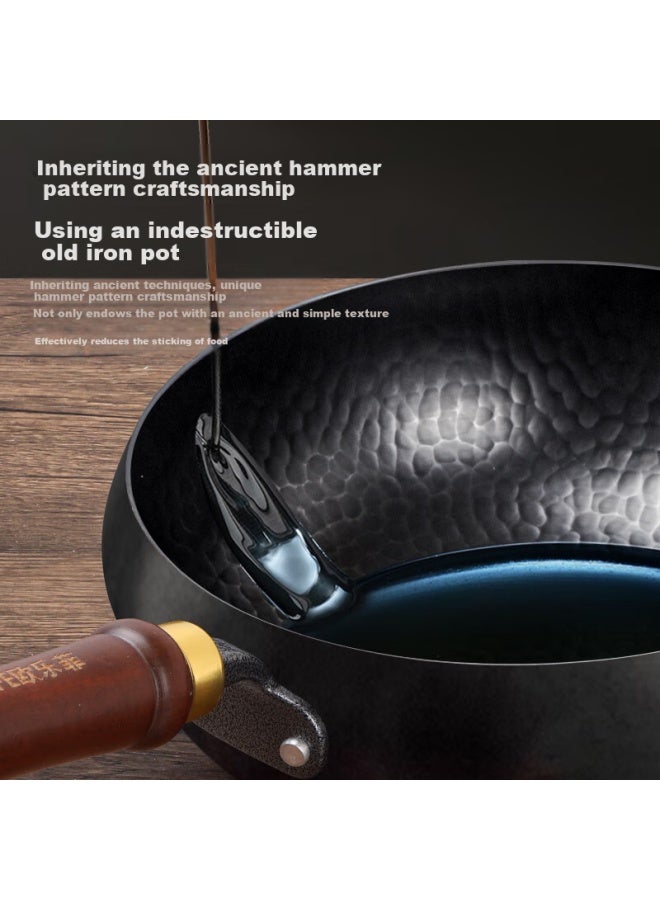 Olofe Ancient Hammer-forged Large-bellied Iron Wok Without Coating, Small Hammer-forged Round-bellied Iron Wok, Multifunctional Large-bellied Pot, 28cm - Image 2