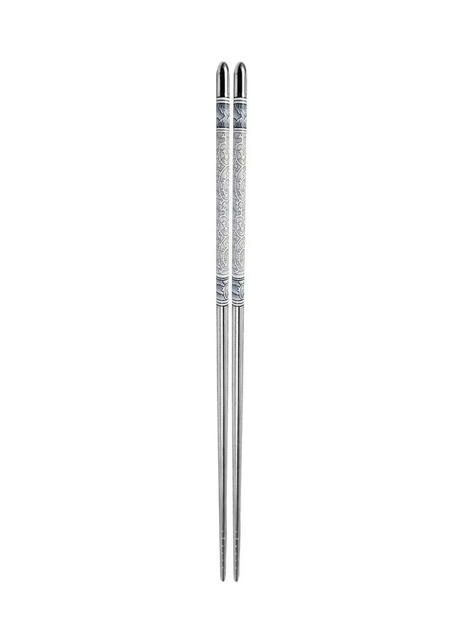 Celvee Stainless Steel Chopsticks with Engraved Design, Silver, 23 cm, Stainless Steel Chopsticks Set Reusable Metal Chopsticks with Anti Slip Engraved Design, Durable Rust Free Dinner Chopsticks (1) - Image 1