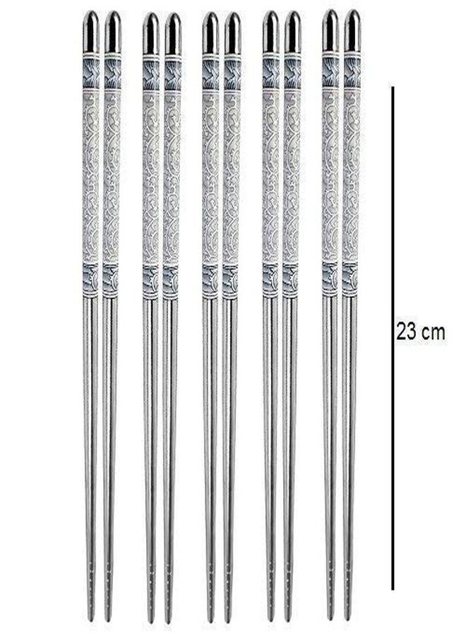 Celvee Stainless Steel Chopsticks with Engraved Design, Silver, 23 cm, Stainless Steel Chopsticks Set Reusable Metal Chopsticks with Anti Slip Engraved Design, Durable Rust Free Dinner Chopsticks (1) - Image 2