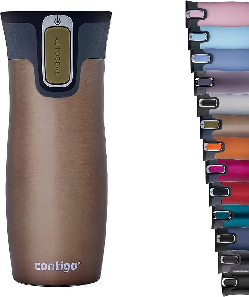 كونتيجو كوب حراري Contigo West Loop Autoseal، كوب معزول من الفولاذ المقاوم للصدأ، كوب قهوة للسفر، خالٍ من BPA، كوب سفر مانع للتسرب بغطاء سهل التنظيف، يحافظ على المشروبات ساخنة لمدة تصل إلى 5 ساعات، 470 مل - Image 1