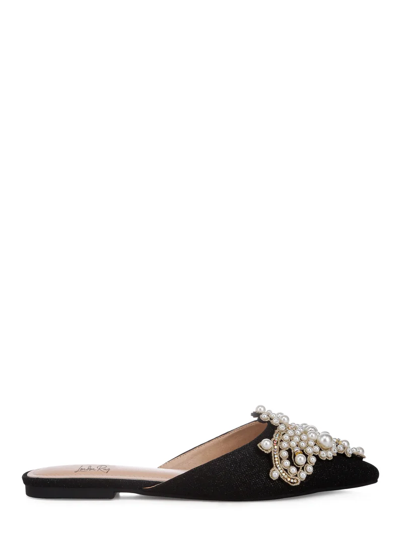 London Rag Embellished delicate pearl Mules in Black