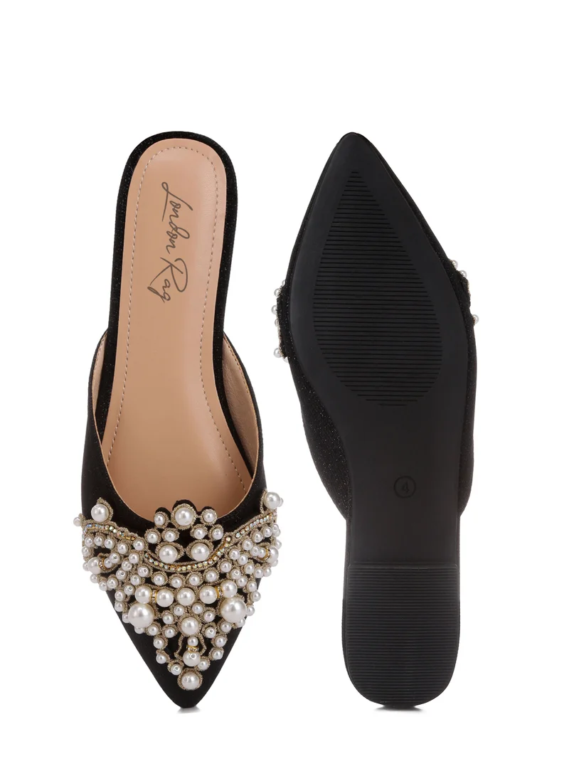 London Rag Embellished delicate pearl Mules in Black