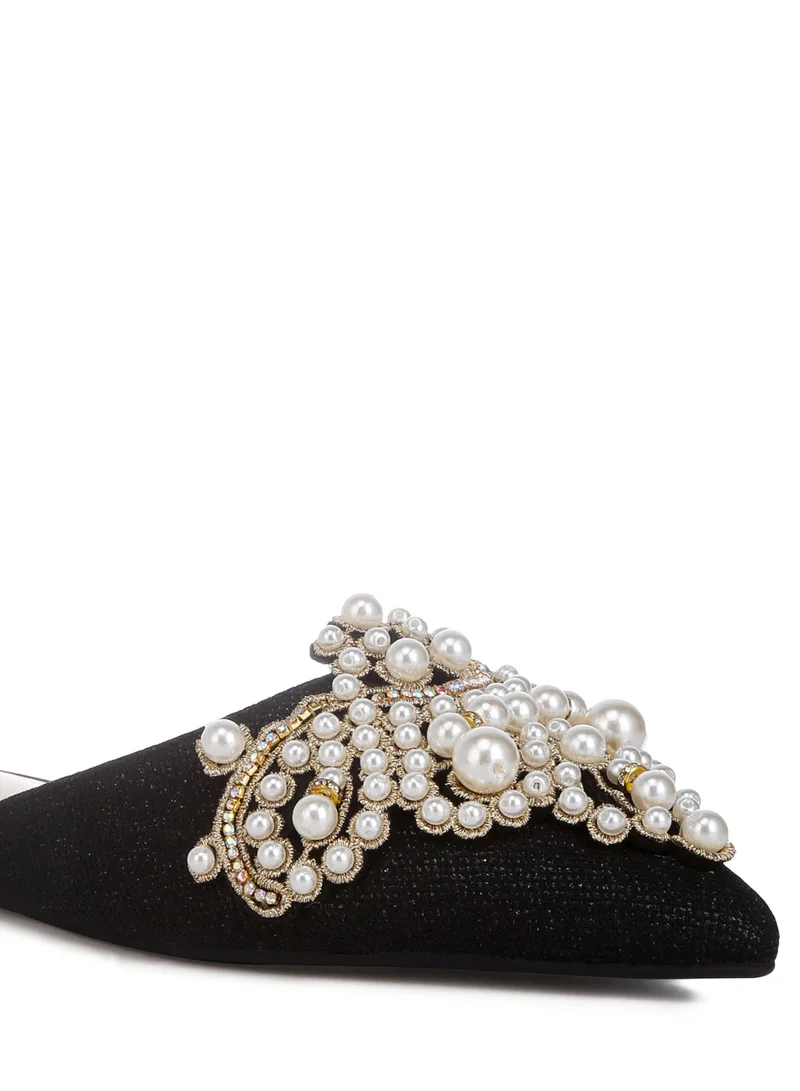 London Rag Embellished delicate pearl Mules in Black