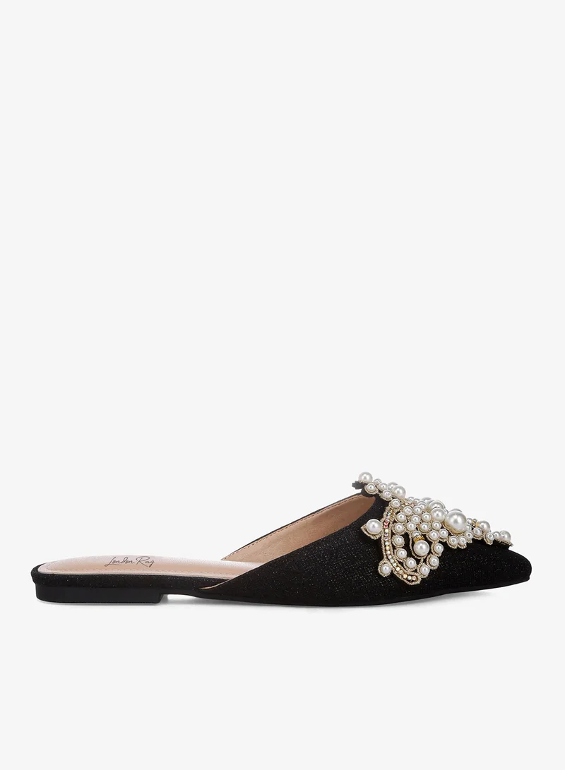 London Rag Embellished delicate pearl Mules in Black