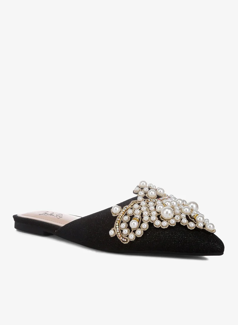 London Rag Embellished delicate pearl Mules in Black
