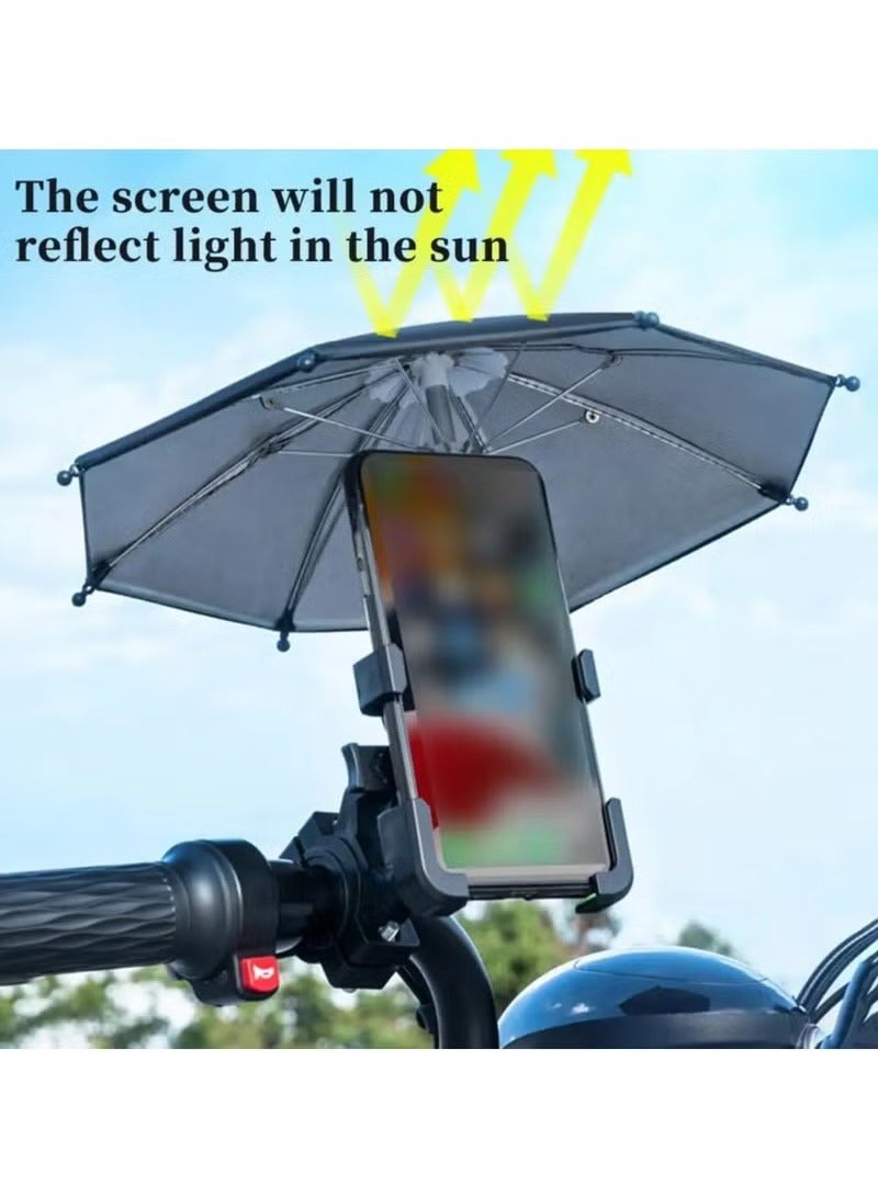 Generic Adjustable Bicycle Mount Phone Holder Motorbike Mobile Bicycle Motorcycle Anti-slip Shock-proof Phone Mount Stand With Small Waterproof Umbrella For iPhone And Samsung  - Image 1