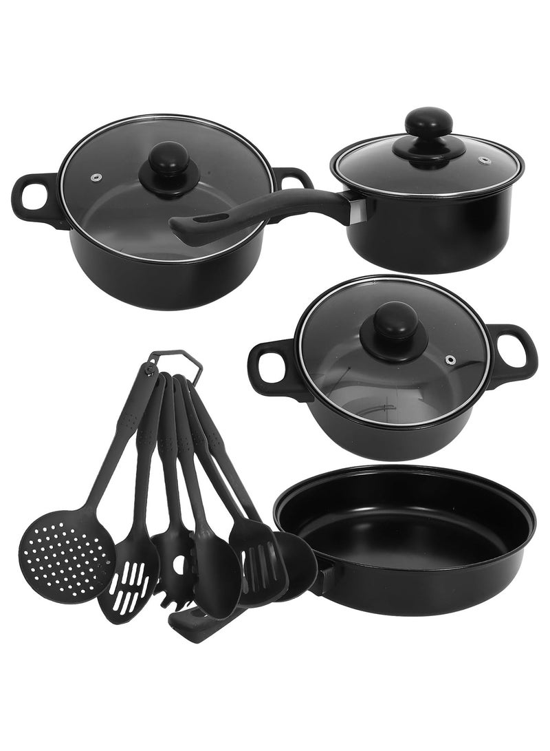 Arabest 13 Pcs Refine Iron Pots and Pans Set, Skillet Fry Pans Cooking Pots, Nonstick Cookware with Utensils for Kitchen Induction, Camping Egg Grill Pan Set - Image 1