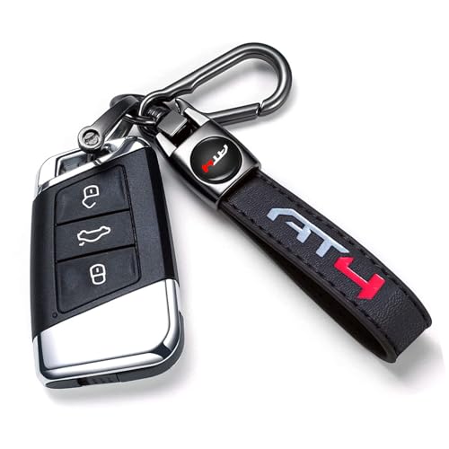 TACOMA Genuine Leather Car Key Chain for GMC AT4 Keychain for Men and Women Family Present Key Ring Accessories(Black) - Image 3