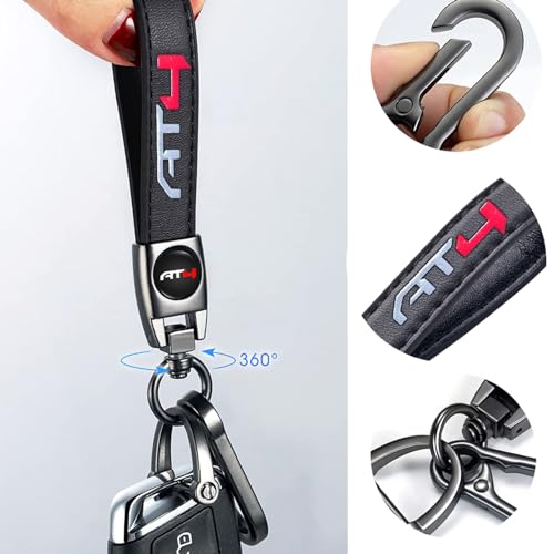 TACOMA Genuine Leather Car Key Chain for GMC AT4 Keychain for Men and Women Family Present Key Ring Accessories(Black) - Image 4
