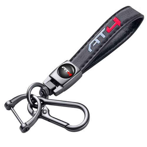 TACOMA Genuine Leather Car Key Chain for GMC AT4 Keychain for Men and Women Family Present Key Ring Accessories(Black) - Image 1