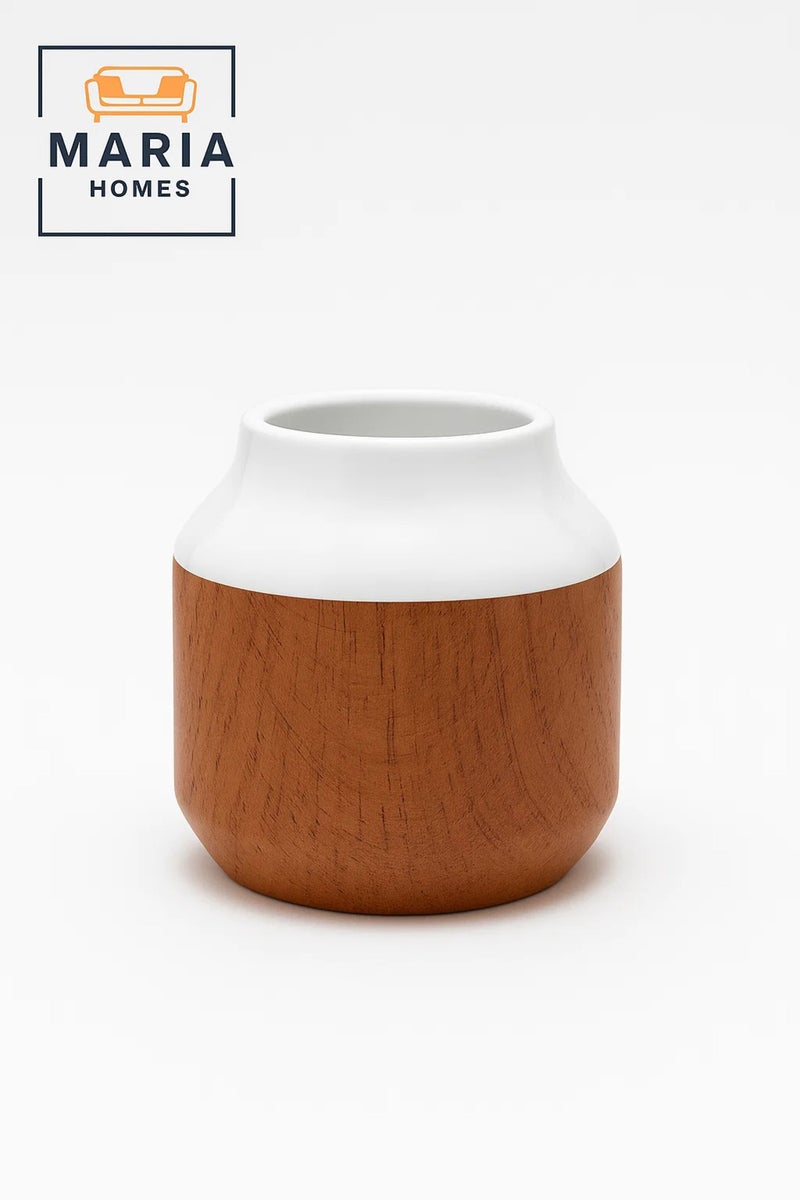 ماريا هومز مزهرية خزفية بتأثير الأبيض والفلين – أصيص زهور صغير حديث مزخرف بلمسة لامعة - Image 4