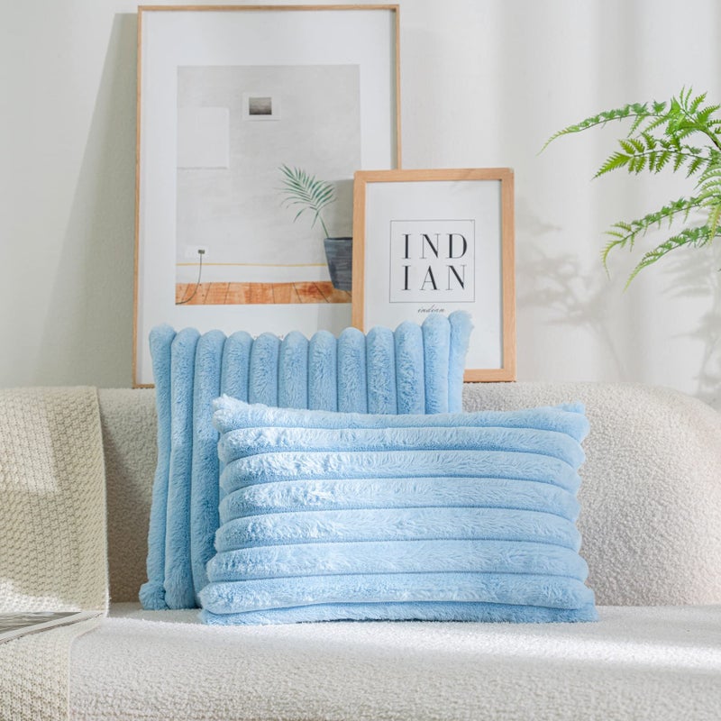 DEELAND Pack of 2 Faux Fur Plush Decorative Throw Pillow Covers Fuzzy Striped Soft Pillowcase Cushion Covers for Sofa Couch Bedroom 16x16 inch - Image 3