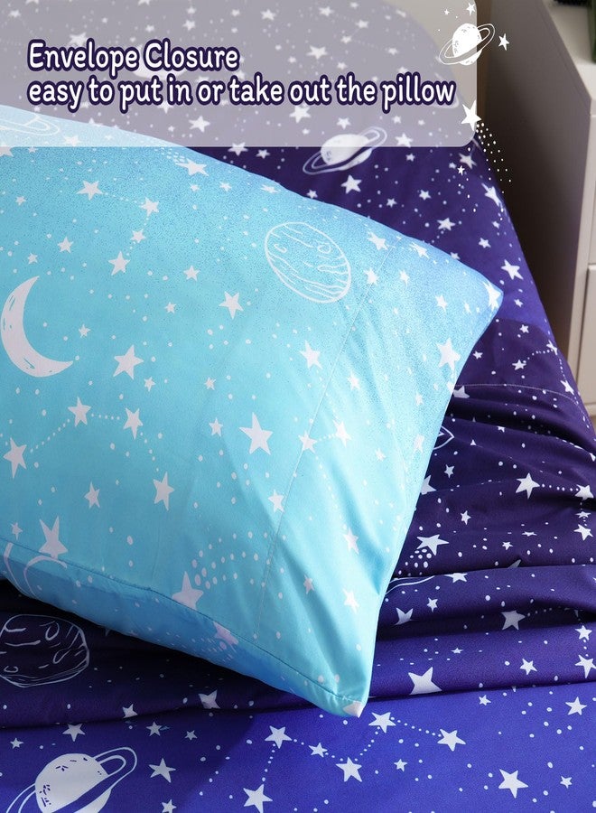 JSD Gradient Blue Moon Stars Kids Sheet Set Twin Size, 3 Piece Space Theme Microfiber Sheets Deep Pocket - Image 5