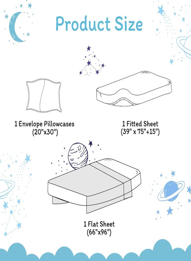 JSD Gradient Blue Moon Stars Kids Sheet Set Twin Size, 3 Piece Space Theme Microfiber Sheets Deep Pocket - Image 2