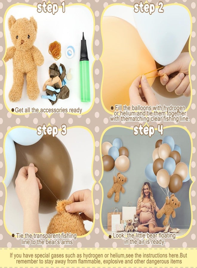 Gejoy 4 Set Floating Bear Balloon Decoration Baby Shower Decoration Brown Blue Balloon Plush Bear Kit Beige Latex Balloon for Garland Arch We Can Bear Wait Gender Reveal Party Birthday Supplies - Image 3