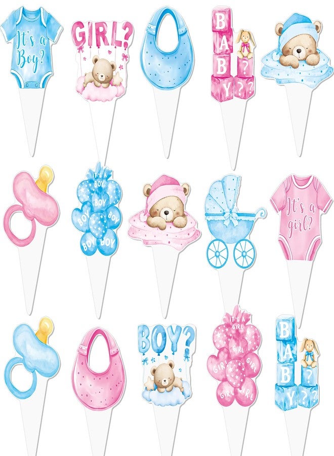 umoni Gender Reveal Party Cupcake Toppers 48PCS Boy or Girl Baby Shower Decorations Pink and Blue Bodysuits Baby Outfit Cupcake Cake Picks for Jumpsuit Birthday Party Supplies - Image 1