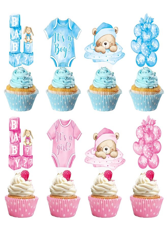 umoni Gender Reveal Party Cupcake Toppers 48PCS Boy or Girl Baby Shower Decorations Pink and Blue Bodysuits Baby Outfit Cupcake Cake Picks for Jumpsuit Birthday Party Supplies - Image 2