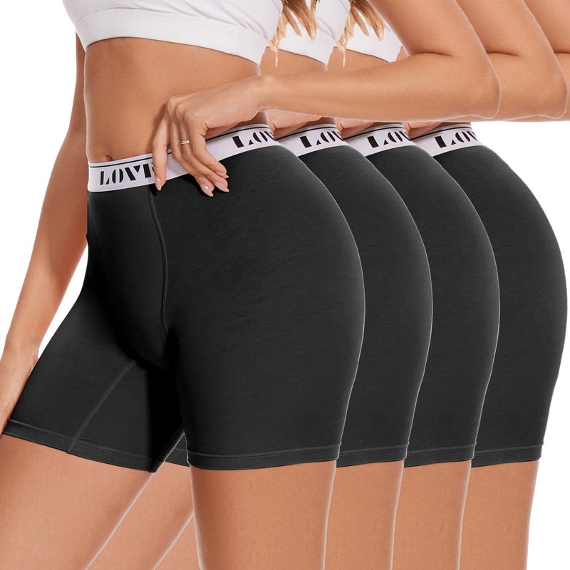 Molasus Womens Boxer Briefs Soft Modal Mid-Thigh High Waisted Boy Shorts Underwear Anti Chafing Undershorts 4Pack,Black,Large - Image 1