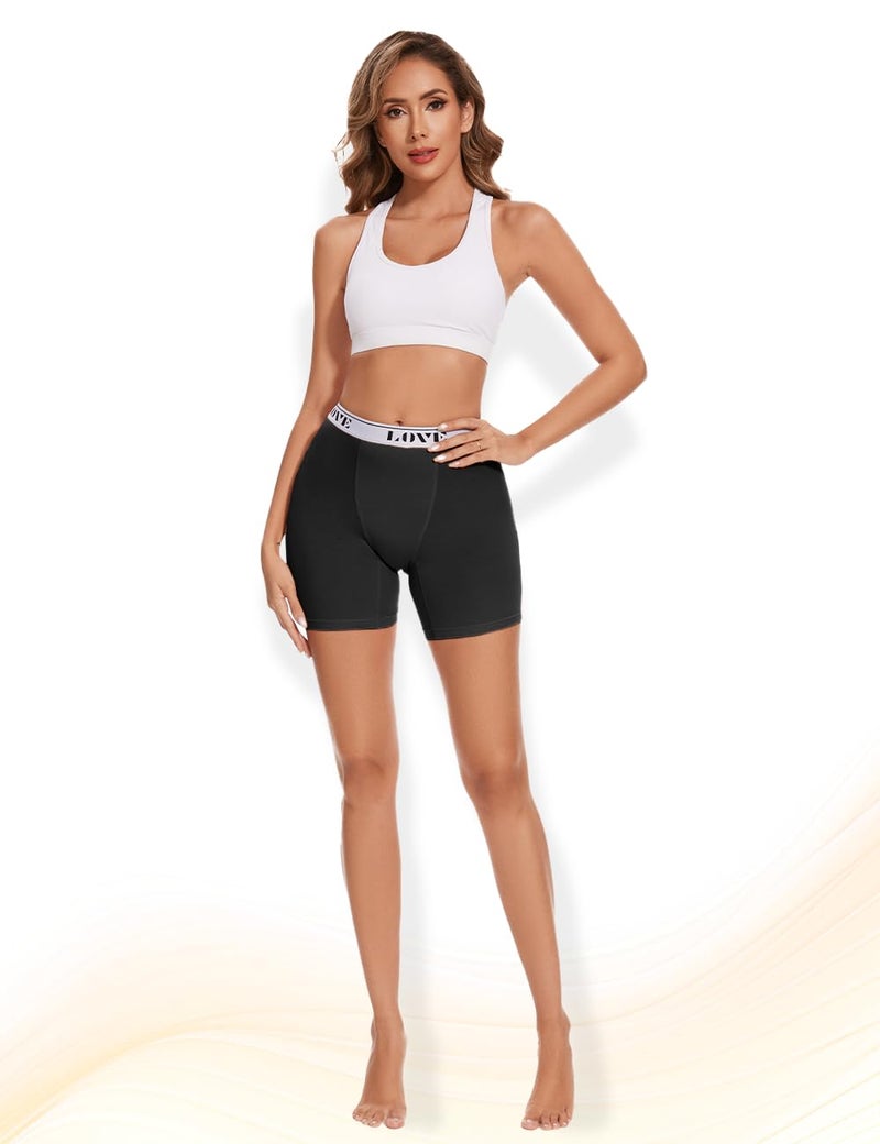 Molasus Womens Boxer Briefs Soft Modal Mid-Thigh High Waisted Boy Shorts Underwear Anti Chafing Undershorts 4Pack,Black,Large - Image 2