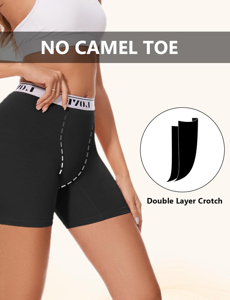 Molasus Womens Boxer Briefs Soft Modal Mid-Thigh High Waisted Boy Shorts Underwear Anti Chafing Undershorts 4Pack,Black,Large - Image 5