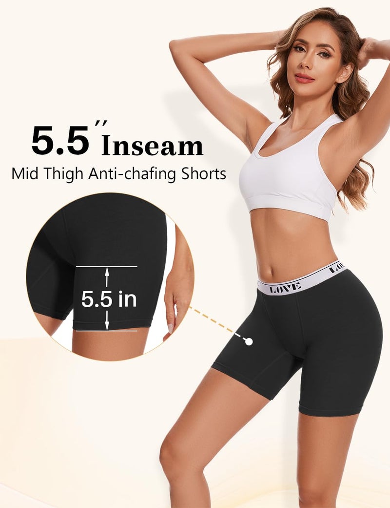 Molasus Womens Boxer Briefs Soft Modal Mid-Thigh High Waisted Boy Shorts Underwear Anti Chafing Undershorts 4Pack,Black,Large - Image 4