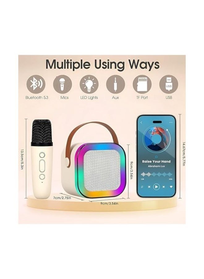 مكبر صوت كاريوكي بلوتوث صغير محمول مع ميكروفون لاسلكي للاطفال والكبار، تاثير صوتي سحري - 5 اصوات مختلفة واضاءة LED RGB متغيرة الالوان للحفلات المنزلية، هدايا عيد ميلاد للاولاد والبنات - Image 1