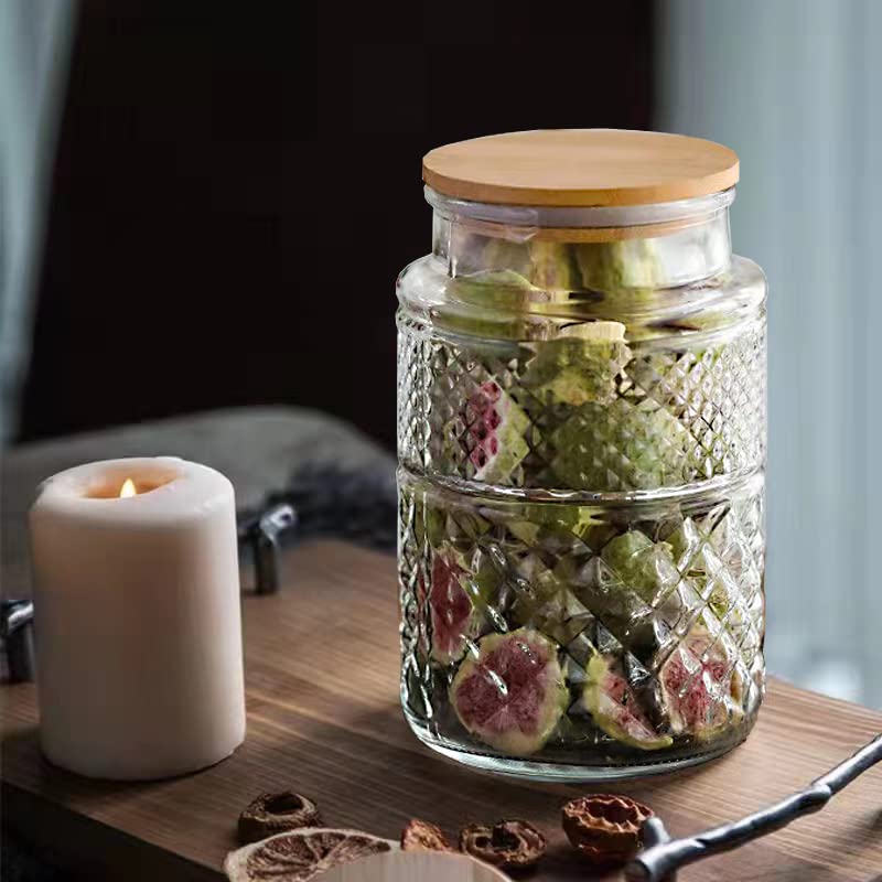 Prettidecor جرار تخزين زجاجية كبيرة، 60 أونصة سائلة من زجاج تخزين الطعام مع غطاء من الخيزران، حاويات مطبخ، علب حبوب، جرار زخرفية للحلويات، الوجبات الخفيفة، البسكويت، القهوة، الشاي، المكسرات، جرار زجاجية محكمة الإغلاق - Image 4