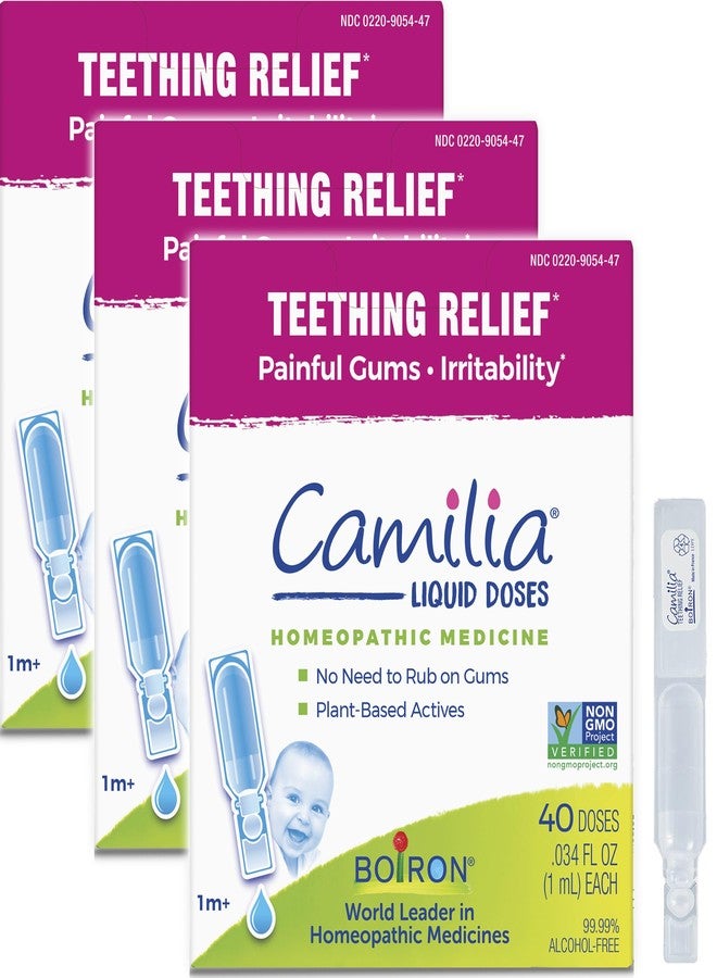 Boiron Camilia Drops 40 Count (Pack of 3) Relief of Painful or Swollen Gums and Irritability in Babies - for Daytime and Nighttime - Liquid Drop for Baby - Image 1