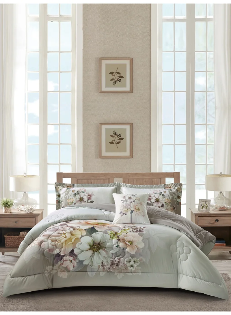 Donetella Bedding Comforter Set, King Size 250x230cm - 4-Pcs Digital Print Quilted Bed Set, Microfiber Fabric - 1 Comforter, 2 Pillow Shams,1 Cushion Cover.