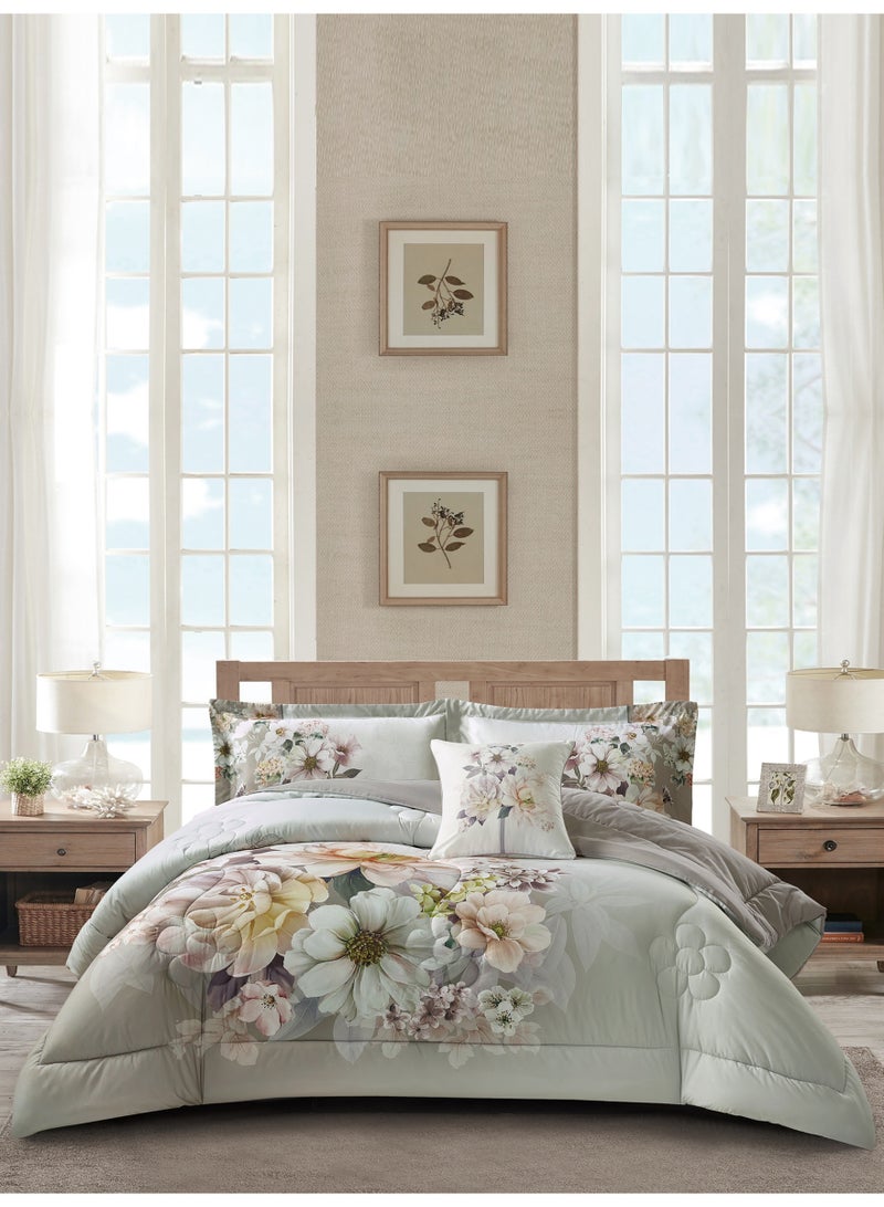 Donetella Bedding Comforter Set, King Size 250x230cm - 4-Pcs Digital Print Quilted Bed Set, Microfiber Fabric - 1 Comforter, 2 Pillow Shams,1 Cushion Cover. - Image 1