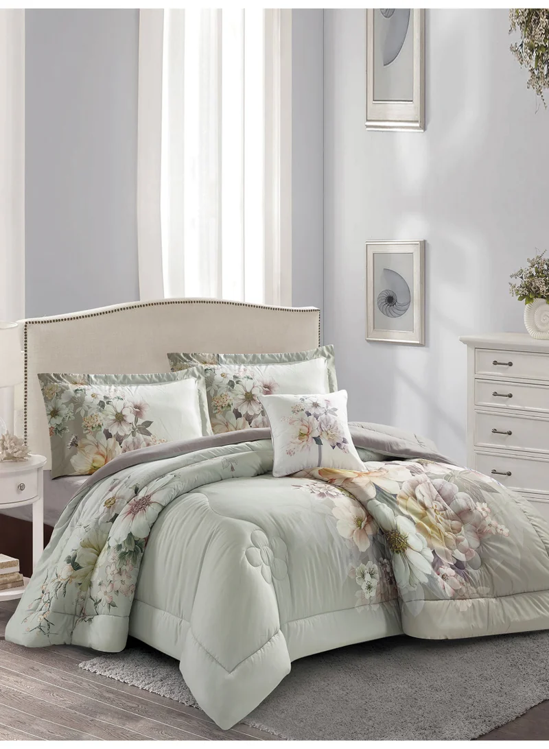 Donetella Bedding Comforter Set, King Size 250x230cm - 4-Pcs Digital Print Quilted Bed Set, Microfiber Fabric - 1 Comforter, 2 Pillow Shams,1 Cushion Cover.