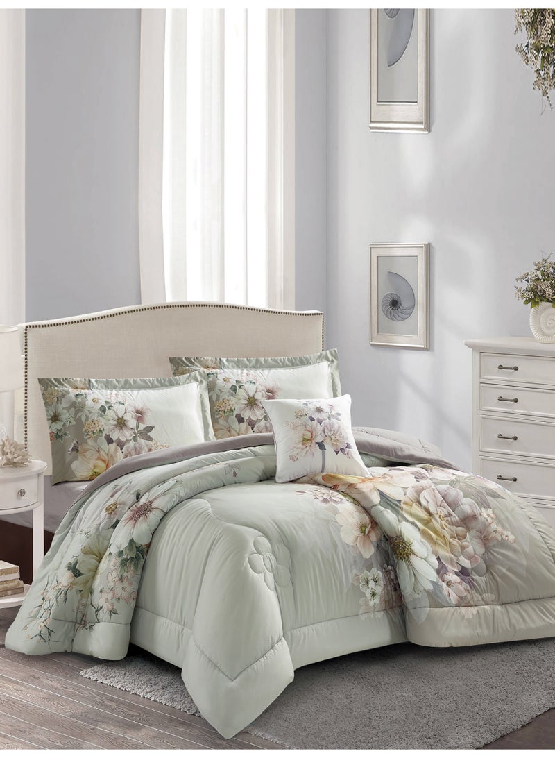 Donetella Bedding Comforter Set, King Size 250x230cm - 4-Pcs Digital Print Quilted Bed Set, Microfiber Fabric - 1 Comforter, 2 Pillow Shams,1 Cushion Cover. - Image 2