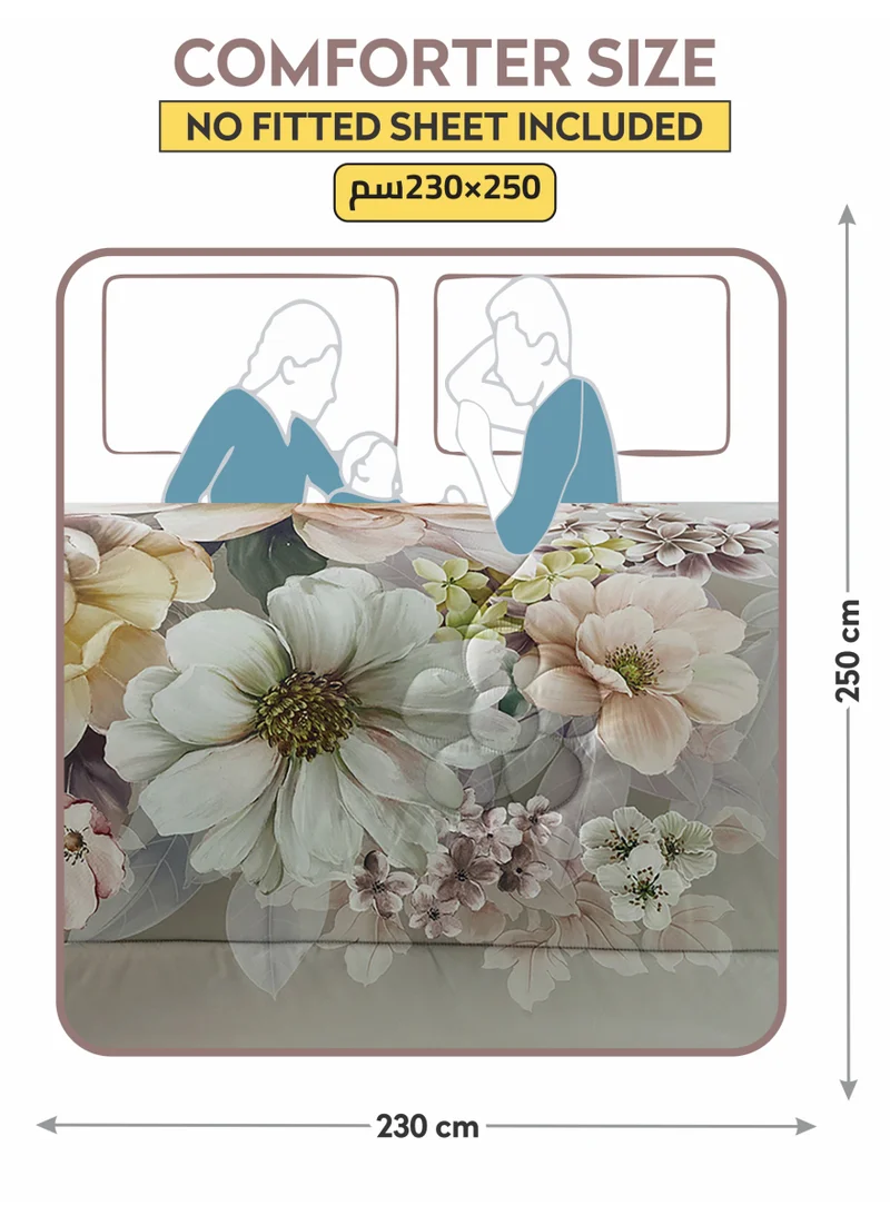 دوناتيلا طقم مفرش سرير 4 قطع مقاس مزدوج 250×230 سم يناسب سرير 200×200 سم , تطريز مشجر  انيق بطباعة رقمية مميزة , ماكيروفايبر فائق النعومة
