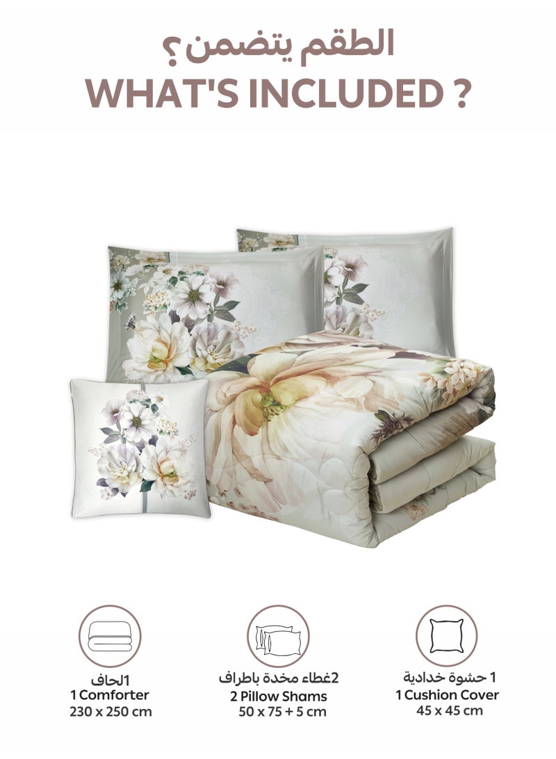 Donetella Bedding Comforter Set, King Size 250x230cm - 4-Pcs Digital Print Quilted Bed Set, Microfiber Fabric - 1 Comforter, 2 Pillow Shams,1 Cushion Cover. - Image 4