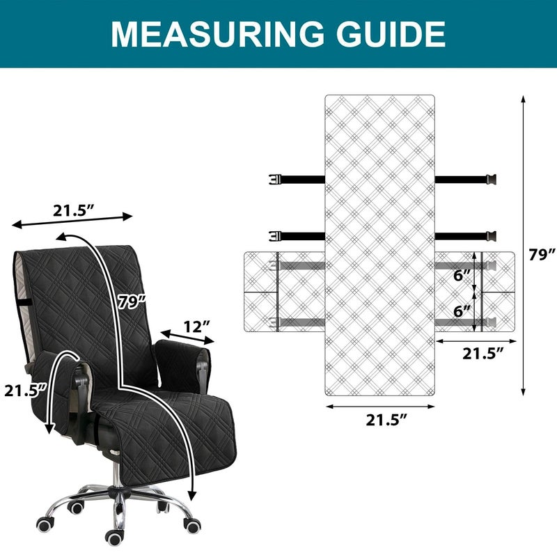 Turquoize Waterproof Office Chair Cover with Armrest Covers Black Computer Desk Chair Cover Quilted Office Chair Protector with Arms Office Chair Seat Cover Slipcover with Anti-Slip Buckle, Black - Image 4
