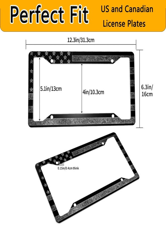 GACCAP License Plate Frame 2 Pack Front Rear Aluminum Metal Rust-Proof Universal Car Tag Frames Holder with 4 Holes Car Decor Accessory with Screws for Men Women - Black Grey American Flag - Image 3