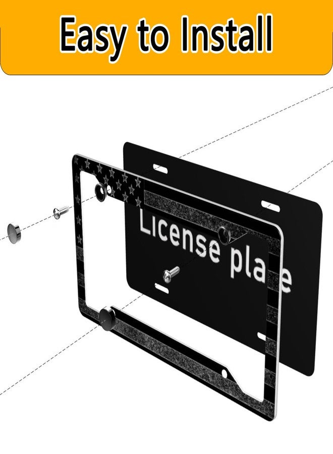 GACCAP License Plate Frame 2 Pack Front Rear Aluminum Metal Rust-Proof Universal Car Tag Frames Holder with 4 Holes Car Decor Accessory with Screws for Men Women - Black Grey American Flag - Image 4