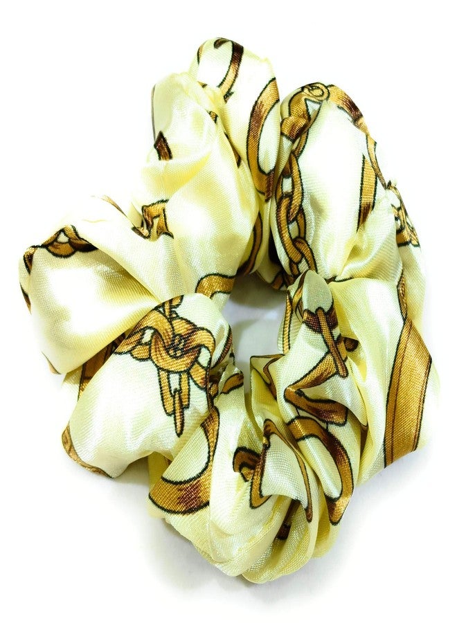Fairytale Cream Fabric Chain Printed with Silver Hanging Scrunchie Hair Rubber Band for Women - Image 3