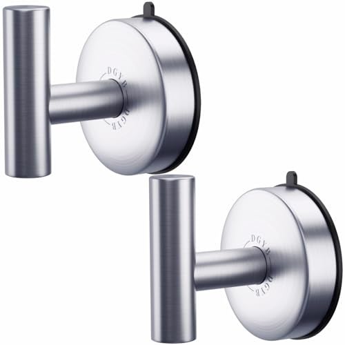 DGYB Large Suction Cup Hooks for Shower Set of 2 Brushed Nickel Towel Hooks for Bathrooms Stainless Steel Suction Shower Hooks for Inside Shower 15 Lb Removable Wall Hooks for Hanging Heavy Duty - Image 1