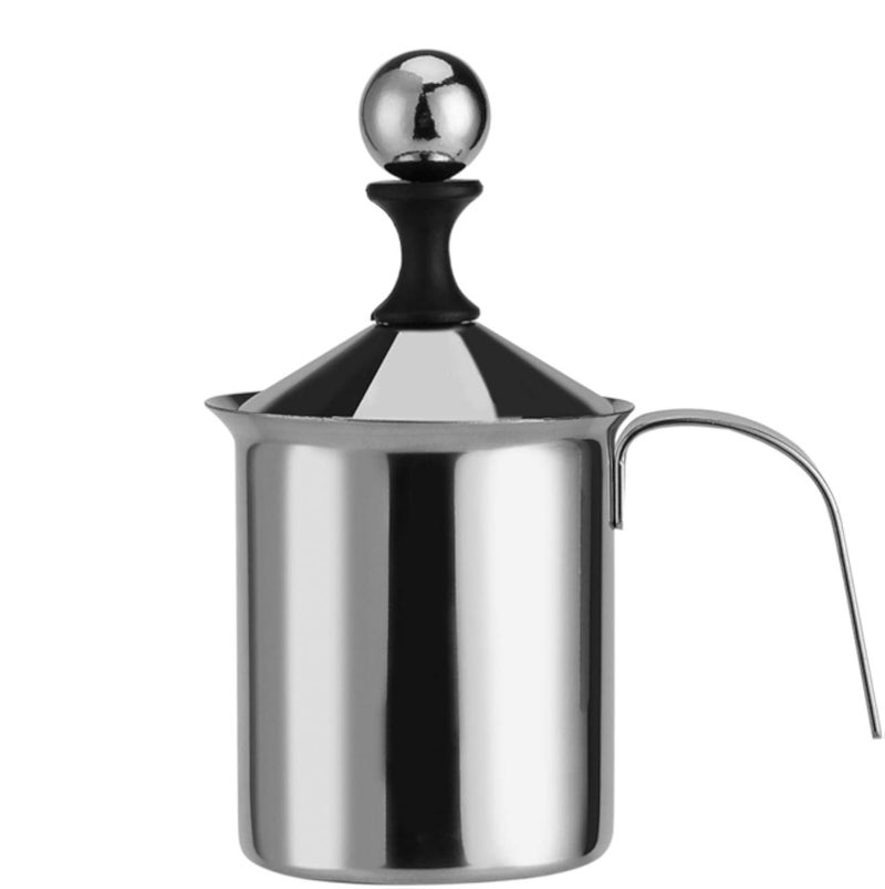 Yongfer Manual Milk Frother-Stainless Steel Manual Milk Frother Double Mesh Coffee Foamer Creamer Blender Whisker(400ml)