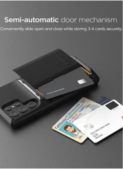 VRS Design Damda Glide Pro Case Cover Wallet with Semi Automatic Slider Card Holder Slot for Samsung Galaxy S22 ULTRA - Black Groove  - Image 2