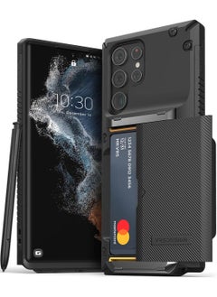 VRS Design Damda Glide Pro Case Cover Wallet with Semi Automatic Slider Card Holder Slot for Samsung Galaxy S22 ULTRA - Black Groove  - Image 1