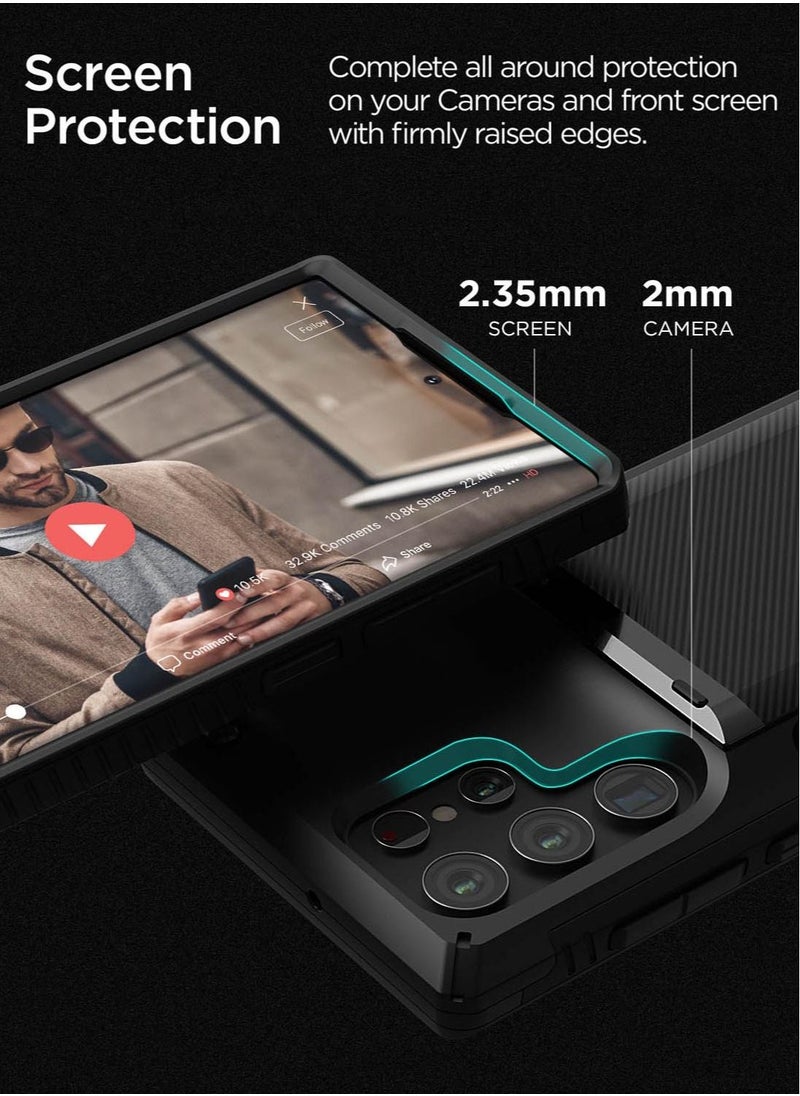 VRS Design Damda Glide Pro Case Cover Wallet with Semi Automatic Slider Card Holder Slot for Samsung Galaxy S22 ULTRA - Black Groove  - Image 4