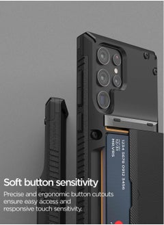 VRS Design Damda Glide Pro Case Cover Wallet with Semi Automatic Slider Card Holder Slot for Samsung Galaxy S22 ULTRA - Black Groove  - Image 5