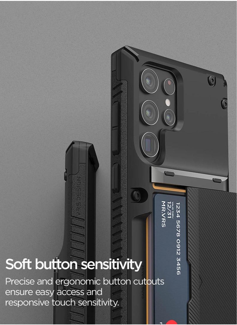 VRS Design Damda Glide Pro Case Cover Wallet with Semi Automatic Slider Card Holder Slot for Samsung Galaxy S22 ULTRA - Black Groove  - Image 5