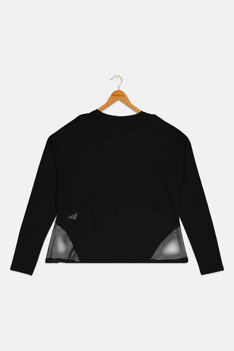 FREDDY Kids Girl Crew Neck Long Sleeve Graphic Print T-Shirt, Black - Image 2