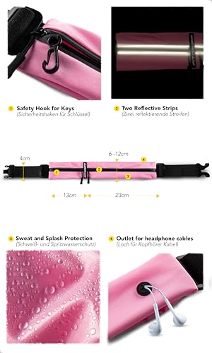 Fitgriff® Running Belt for Men & Women - Secure Jogging Pouch for Phone, Keys & Essentials - For All Cell Phones (Pink, 24.5" - 35.5" Waist Size) - Image 4