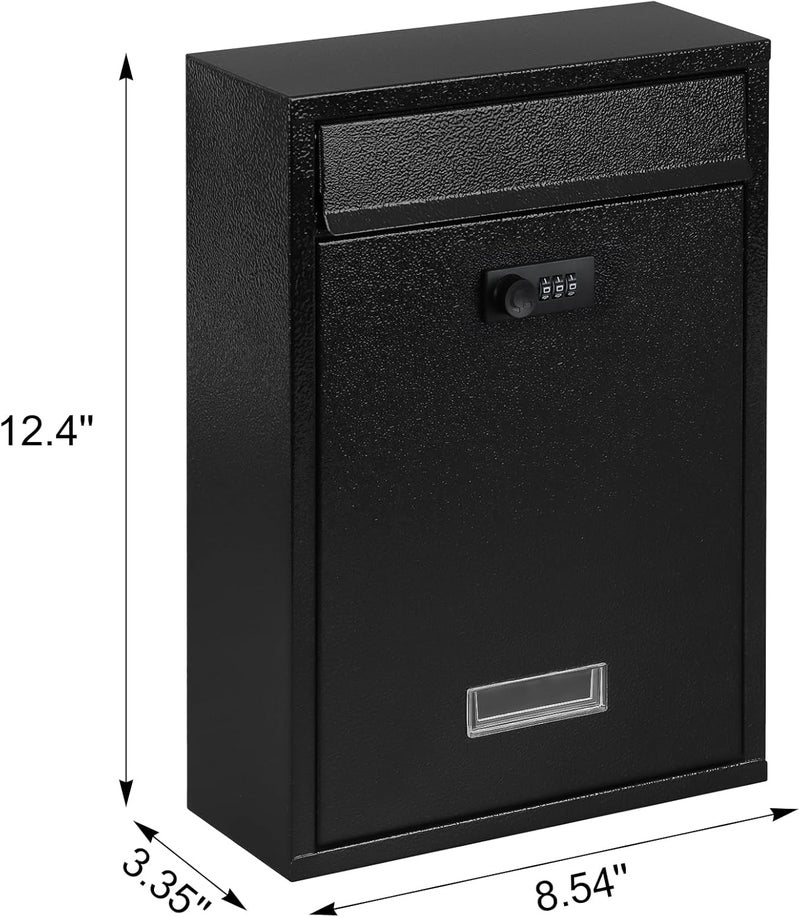 KYODOLED Locking Wall Mount Mailbox, Mail Boxes with Combination Lock for Outside, Security Drop Box with Code,12.4H x 8.54L x 3.35W Inches, Black - Image 2