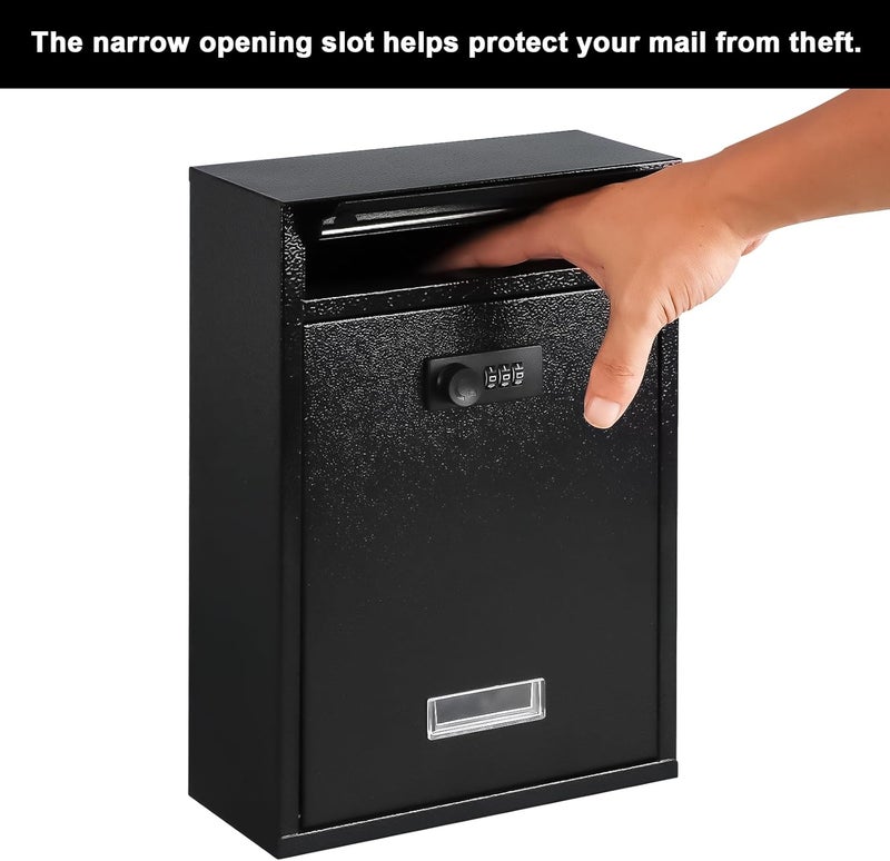 KYODOLED Locking Wall Mount Mailbox, Mail Boxes with Combination Lock for Outside, Security Drop Box with Code,12.4H x 8.54L x 3.35W Inches, Black - Image 5