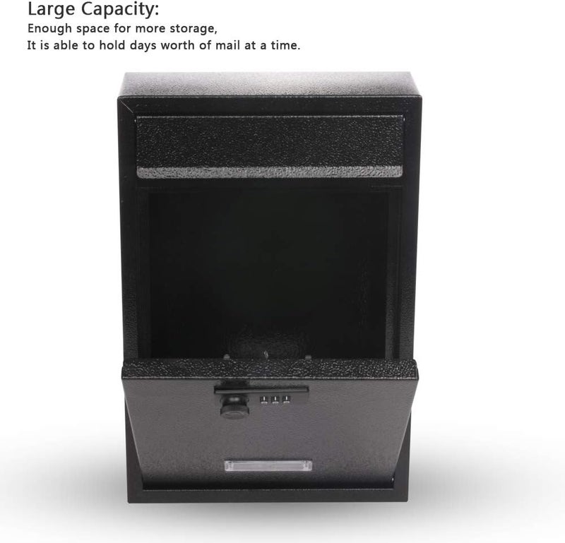 KYODOLED Locking Wall Mount Mailbox, Mail Boxes with Combination Lock for Outside, Security Drop Box with Code,12.4H x 8.54L x 3.35W Inches, Black - Image 4